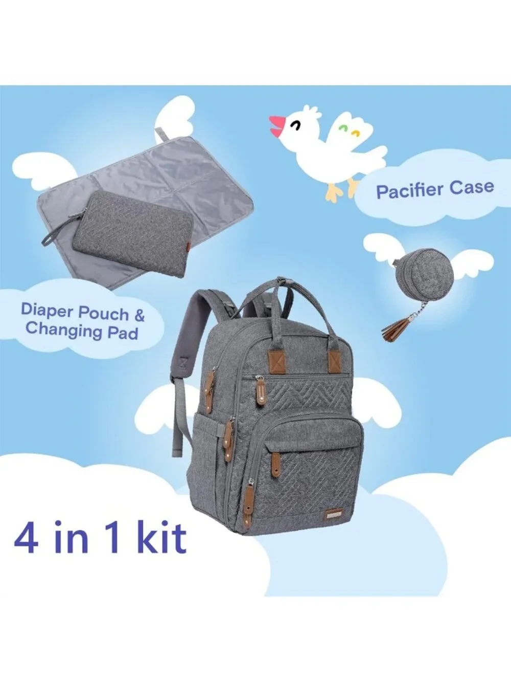 Large Capacity Waterproof Baby Diaper Bag Backpack | 4-in-1 Travel Kit